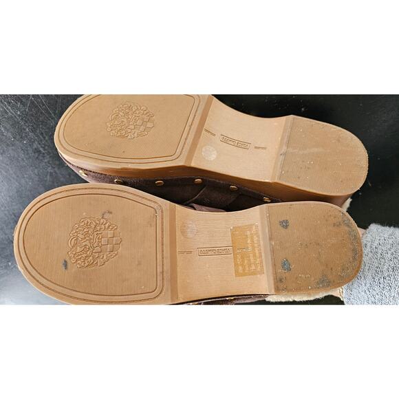 Vince Camuto Faux Fur Fleece‎ Mules Canzenee Clog Women Size 6.5 Brown Leather - Picture 6 of 8